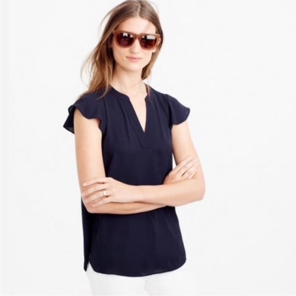 J. Crew Flutter Sleeve Short Sleeve Navy Blue Top
Blouse